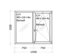 Окно Veka Proline ( четырехкамерный  профиль ) 1500 x 1500 мм с/п 4б+16+4и